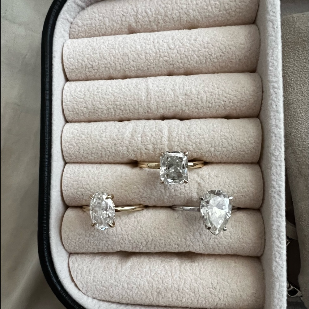 3 crushed ice moissanite rings